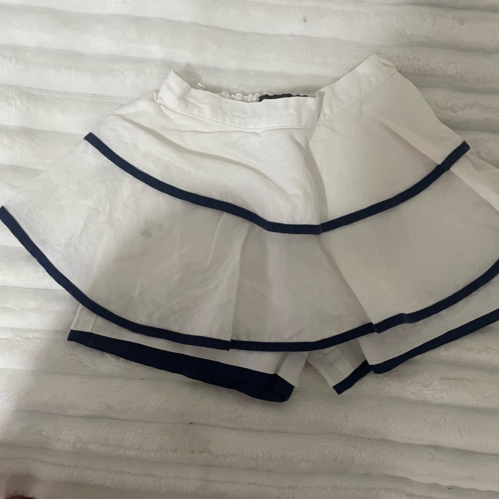 Fleurisse White Layered Skirt kisd with Navy Trim